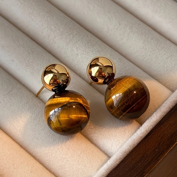 Anthropologie Jewelry - Gold Tiger Eye Earrings